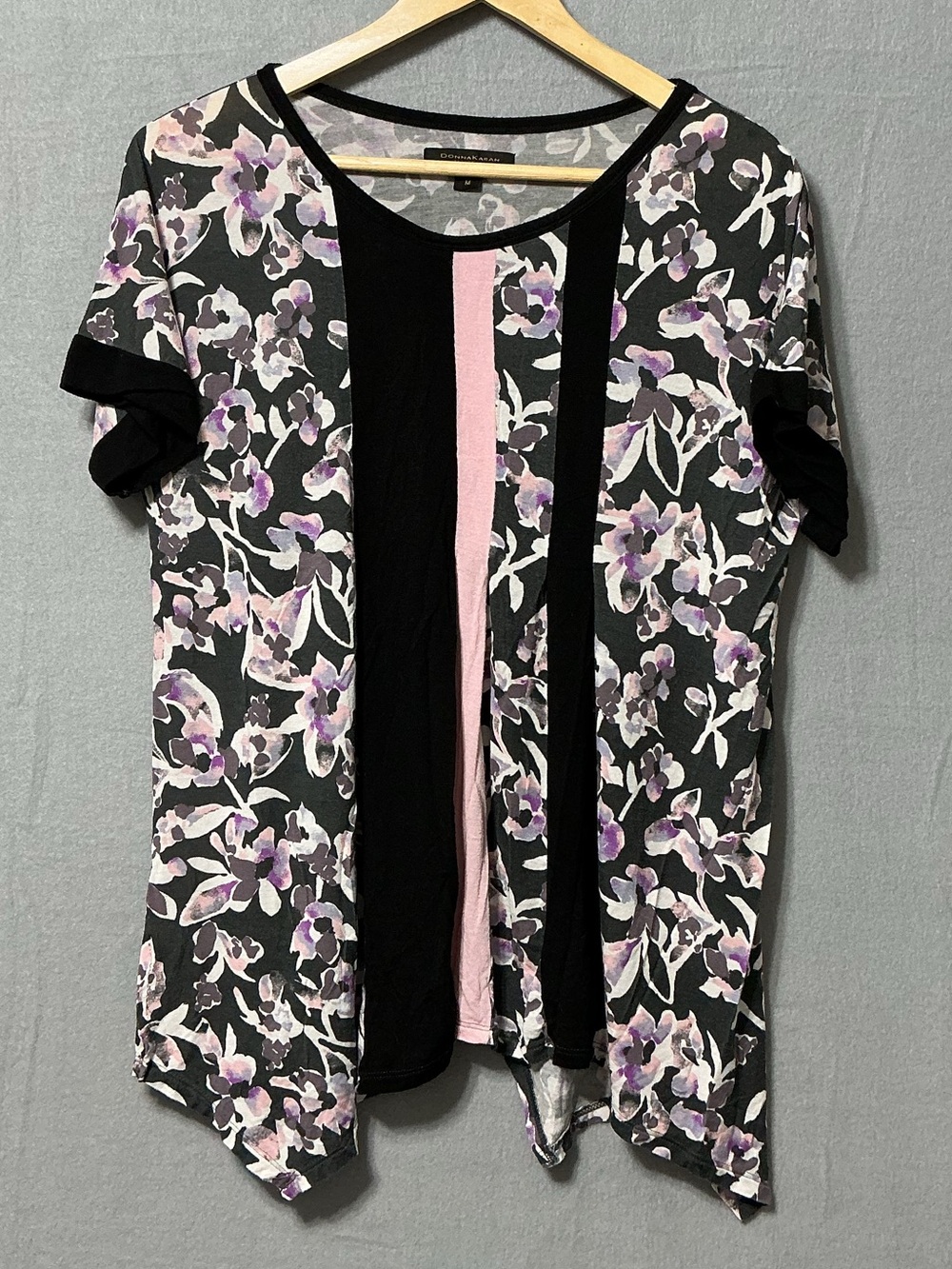 Donna Karan Sleepwear Floral Colorblock Handkerchief Hem Top Size M